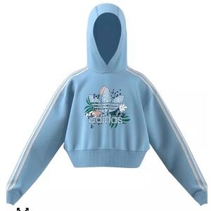 Adidas Her Studio London animal flower print, sky blue crop hoodie, workout